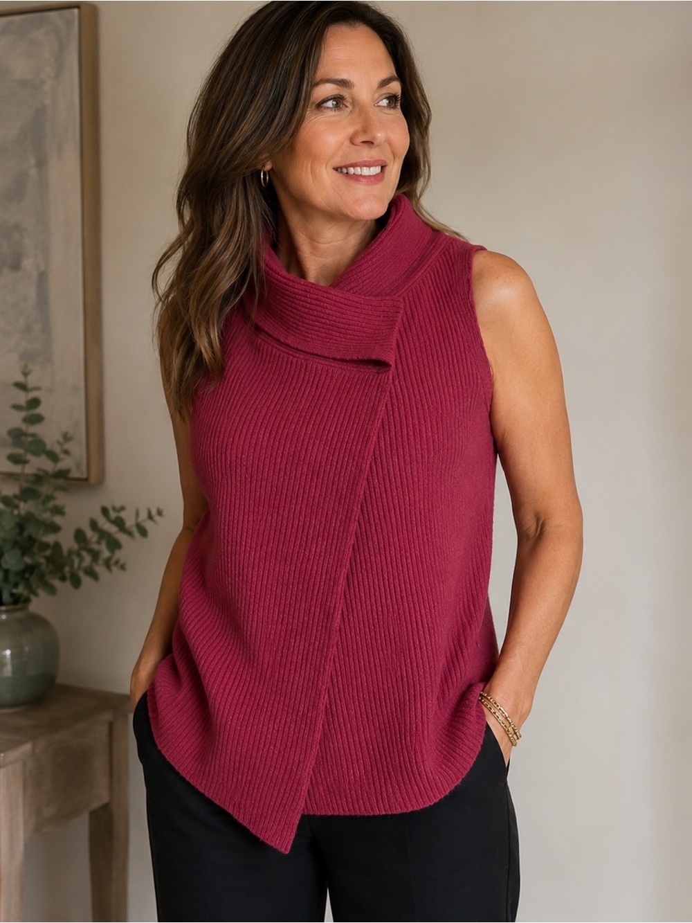 Rivamonti for Saks Fifth Ave wool / cashmere/silk Ribbed lined vest LARGE Italy